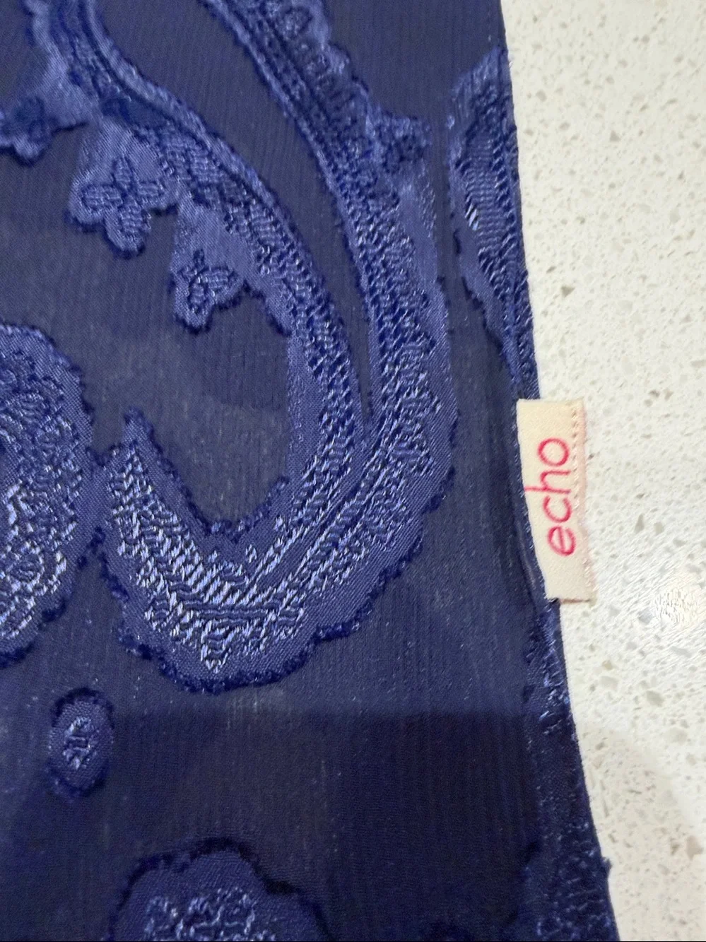 Echo -vintage Navy Blue Paisley Embroidered and studded Scarf